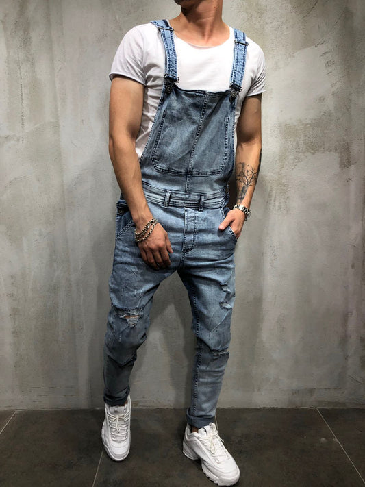 Pantalones Vaqueros para Hombre con Tirantes Desgarrados - Talla Grande Estilo Moderno - Image 2