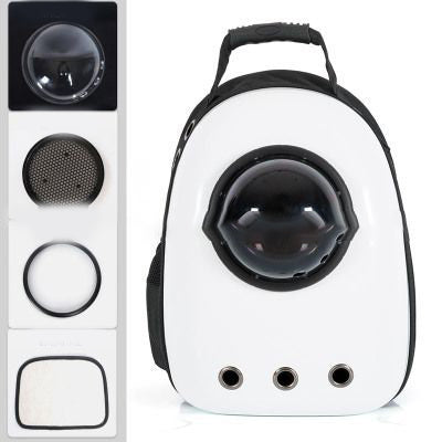 Black and white penguin-shaped pet carrier backpack with a transparent bubble window and ventilation holes. - Image 2