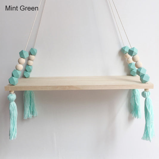 Repisa Decorativa de Pared con Cuentas de Colores y Borlas de Madera - Image 2