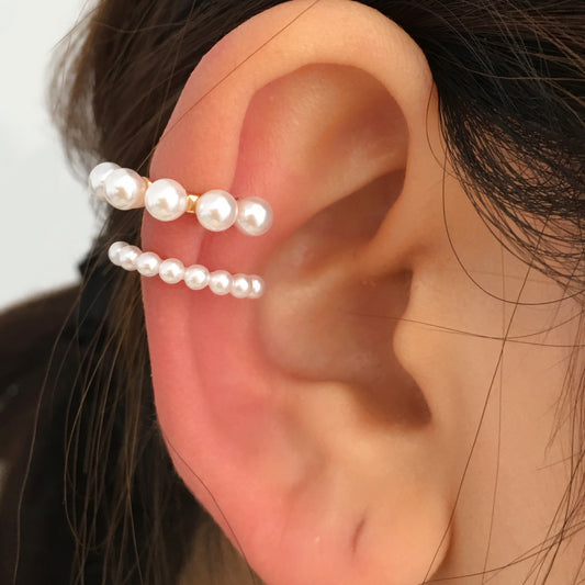 Aretes de Estrella y Diamante Pequeño, Diseño Geométrico con Perla y Circonia sin Perforación - Image 2