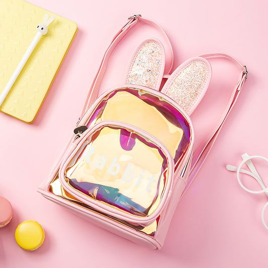 Mochila Escolar Infantil Transparente con Diseño de Conejo - Láser Holográfico Colorido - Image 2