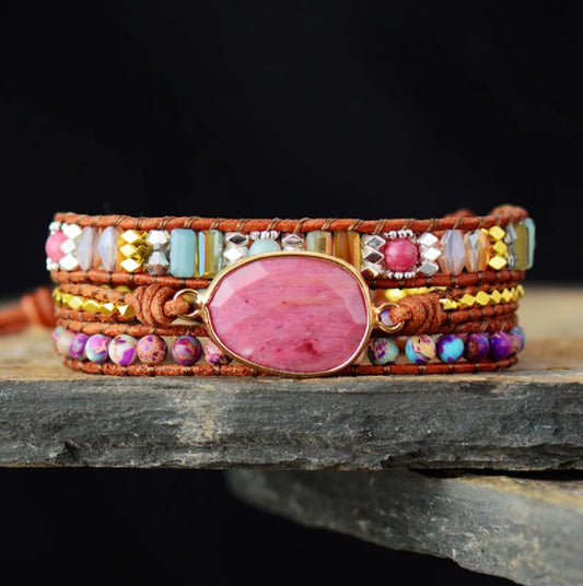 Pulsera Tejida de Rodonita Natural para Mujer - Image 2