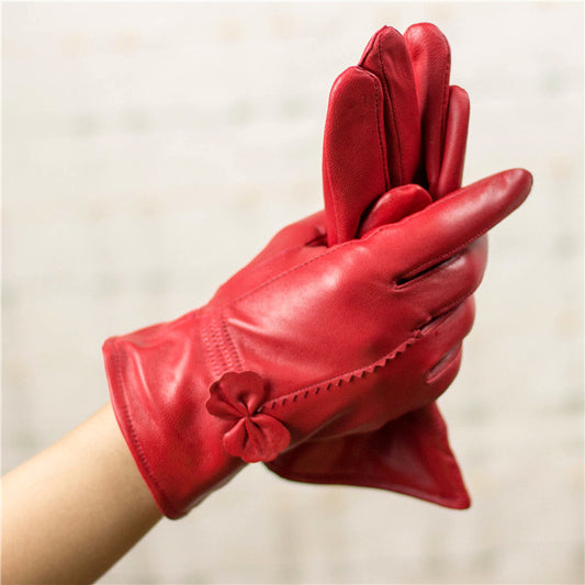 Guantes de Cuero de Oveja para Mujer Invierno - Cálidos con Lazo y Forro de Felpa - Image 2
