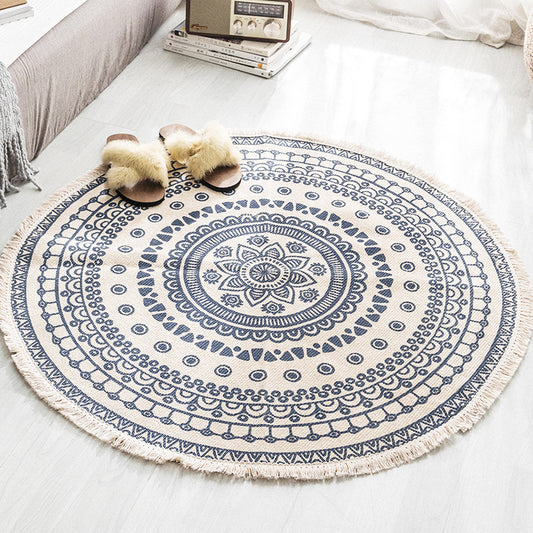Tapete Redondo Tejido a Mano con Borla - Diseño Minimalista Lujo Americano para Sala - Image 2