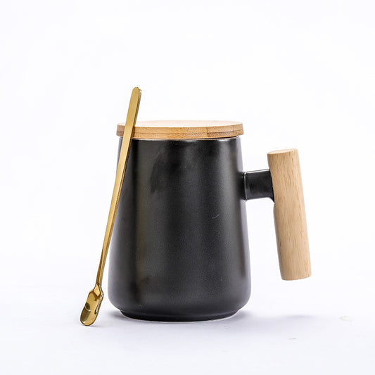 Taza de Oficina Retro Cerámica Negro y Blanco con Tapa - Image 2