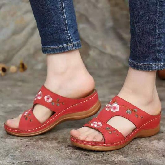 Sandalias Tipo Cuña con Bordado Floral para Mujer Talla Grande - Image 2