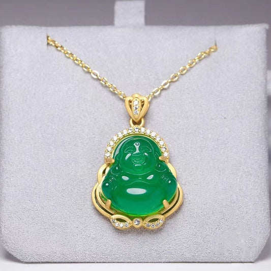 Dije Buda Maitreya con Ágata Verde de Brasil y Plata S925 - Image 2