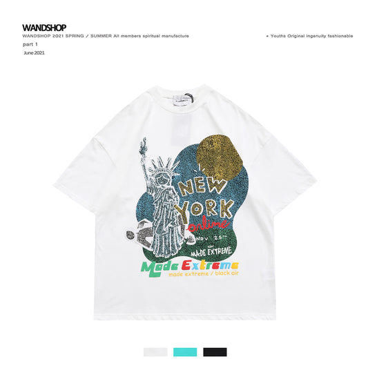 Camiseta Oversize Hip-Hop Estilo Retro Americano con Estampado Graffiti Unisex - Image 2