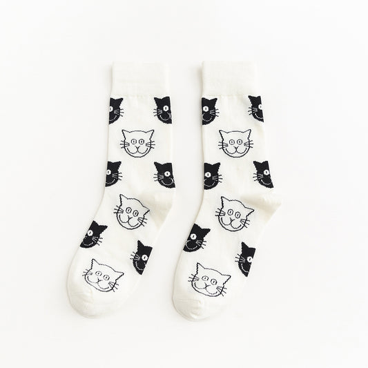 Calcetines Estilo Coreano Gatos y Perros - Tubo Animales Blanco y Negro Hombre y Mujer - Image 2