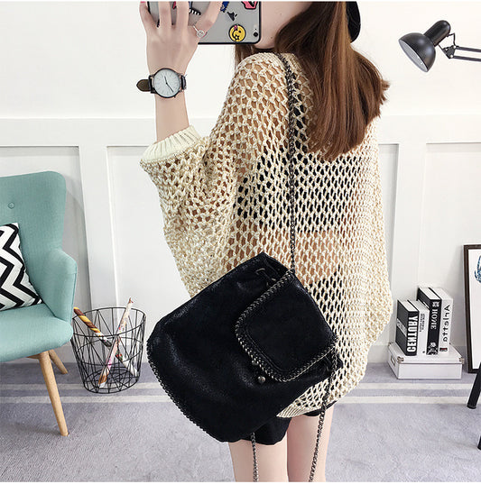 Abrigo Tejido Hueco Mujer Corto Estilo Coreano Seda Brillante - Image 2
