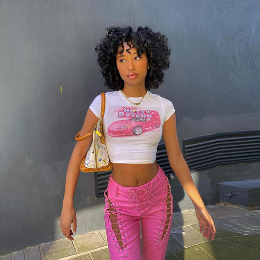 Crop Top Ajustado Tendencia Ombligo Cuello Redondo Manga Corta Streetwear - Image 2