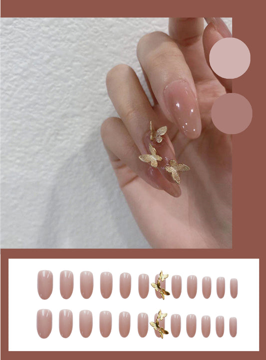 Lámina de Uñas Postizas con Efecto Mariposa y Polvo Dorado - Image 2