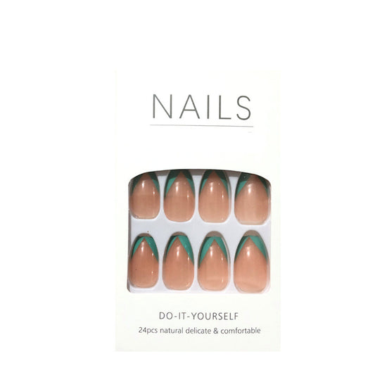 Parches de Uñas Francesas Oblicuas - Tonos Azul Lago y Verde - Image 2
