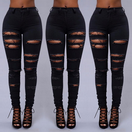 Pantalones Vaqueros Rotos Cintura Alta Skinny para Mujer - Image 2