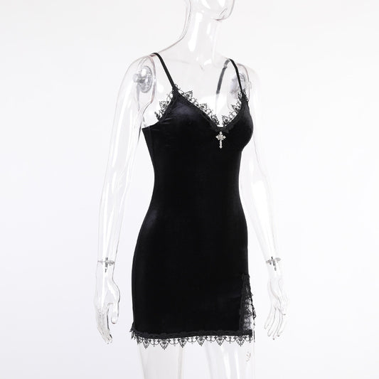 Vestido de Terciopelo y Encaje con Silueta Ceñida - Image 2