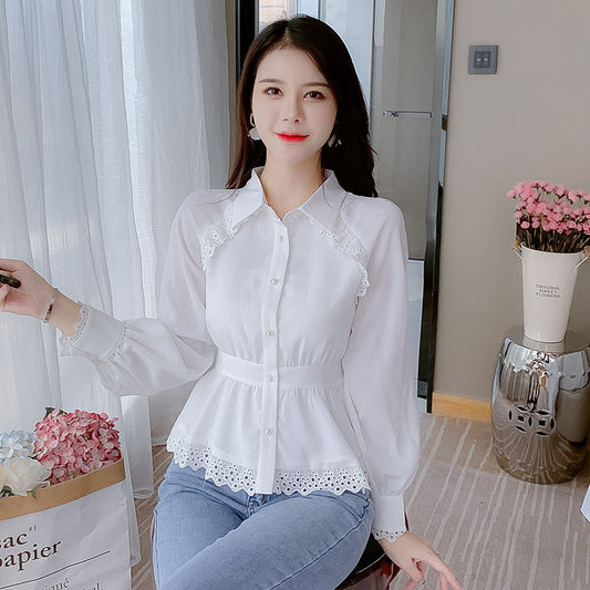 Blusa Blanca de Gasa para Mujer - Corte Suelto Elegante con Mangas Largas - Image 2