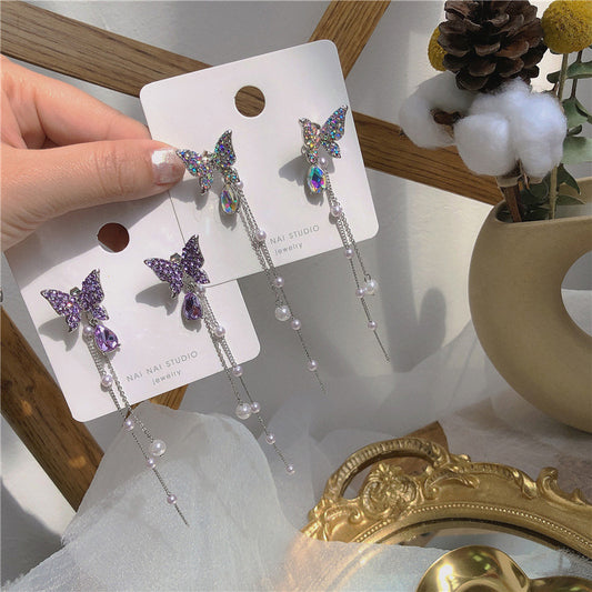 Aretes de Plata S925 Perla Mariposa Dos Usos con Borla - Diseño Elegante Tendencia - Image 2