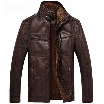 Chaqueta de Cuero para Hombre Invierno - Abrigo Biker con Cierre Oblicuo y Plumón - Image 2