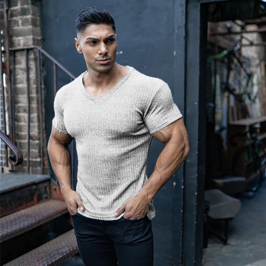 Suéter Cuello V Ajustado Elástico Transpirable para Hombre - Image 2