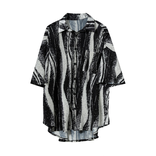 Camisa Tie-Dye Coreana con Drapeado Ondulado - Estilo Relajado para Hombre - Image 2
