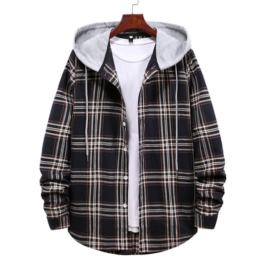 Camisa Cuadriculada con Capucha para Hombre - Estilo Coreano Casual Holgado - Image 2