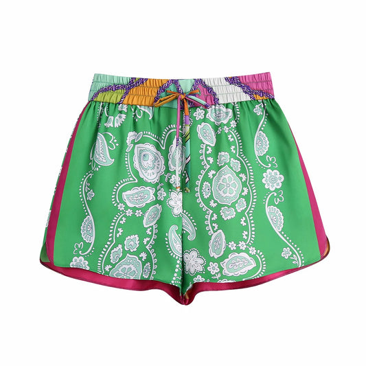 Conjunto de Blusa y Shorts Estilo Europeo con Lazo y Estampado para Mujer - Image 2