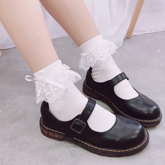 Calcetines Lolita con Encaje Blanco, Moño y Detalles Perlados - Image 2