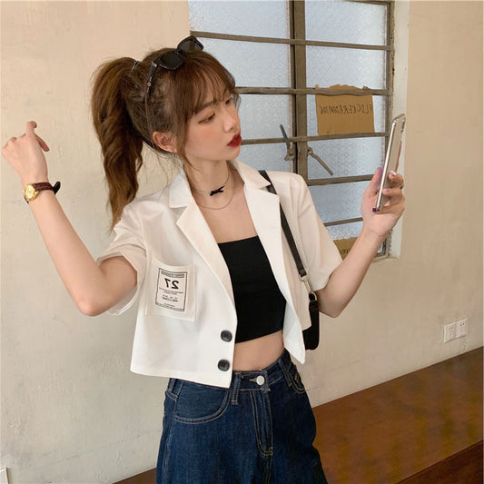 Blazer Coreano Minimalista Blanco de Manga Corta - Image 2