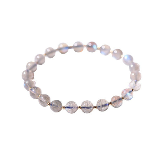 Pulsera de Piedra Luna Gris Natural con Detalles de Oro - Image 2