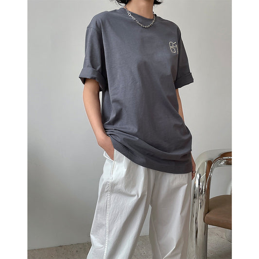 Camiseta Deportiva Casual con Cuello Redondo, Abalorios y Hombros Sueltos - Image 2