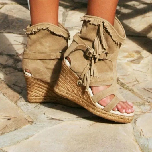 Sandalias de Tacón Cuña para Mujer con Borlas - Estilo Elegante - Image 2