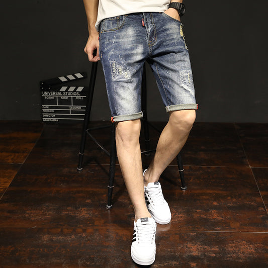 Pantalones Elásticos de Verano para Hombre - Jeans Rectos Estilo Coreano con Detalles Rotos - Image 2