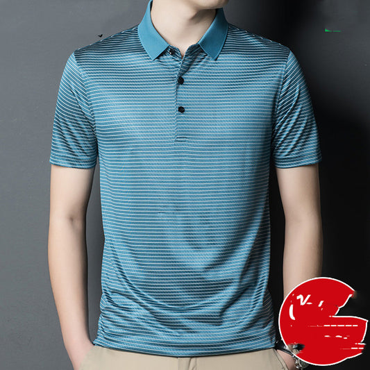 Camiseta de Seda para Hombre Woodpecker - Diseño Rayado Fresco y Cómodo - Image 2