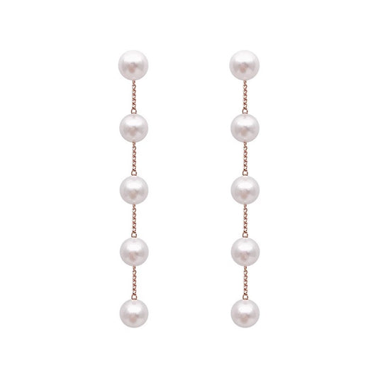 Aretes de Plata con Perlas Largas y Borla de Diseño Minimalista - Image 2