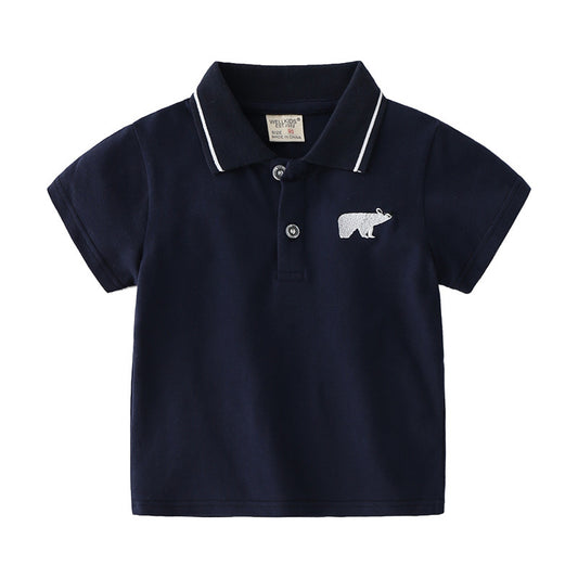 Playera Casual Coreana con Bordado de Caricatura y Cuello Solapa - Image 2