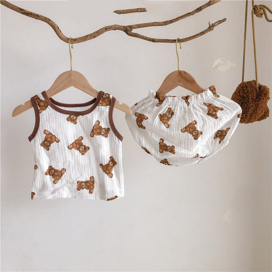 Conjunto de Verano para Bebé - Pijama de Algodón Suave con Osito Cartoon sin Mangas - Image 2