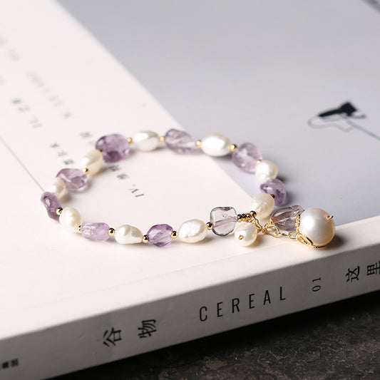 Pulsera de Amatista Natural con Perlas de Agua Dulce - Image 2
