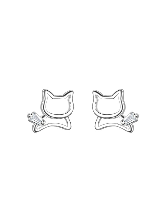 Aretes de Plata 925 Hueca con Diseño de Gato - Image 2