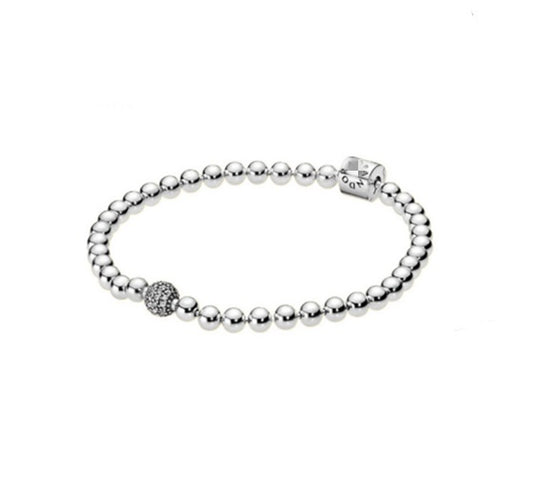 Pulsera de Plata 925 Baño de Oro Rosa con Diamantes y Cadena de Bolitas - Image 2