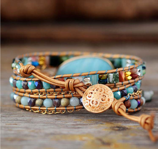 Pulsera de Cuero Tejida a Mano con Piedra Tianhe Natural - Image 2