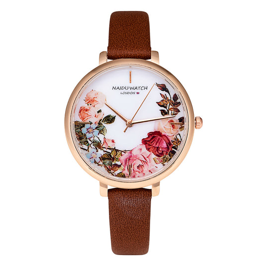 Reloj de Pulsera para Mujer Cuero PU Diseño Retro Floral Esfera Grande Cuarzo - Image 2