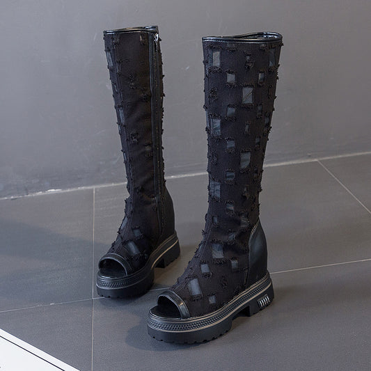 Botas Largas Canvas Rotas con Detalle Hueco Pez - Image 2