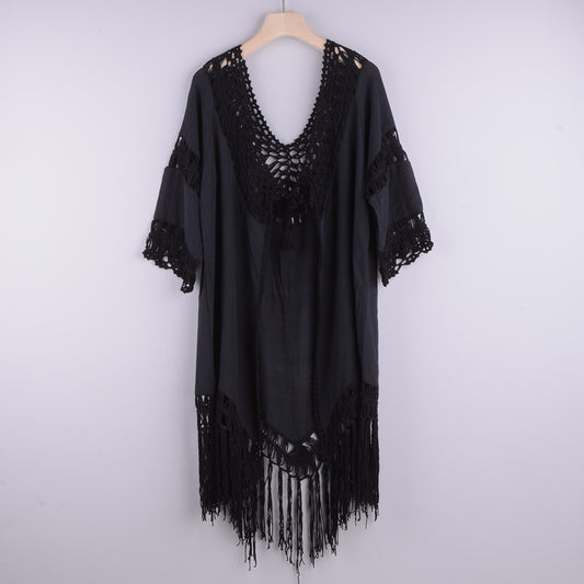 Bikini Franjado con Tirantes y Blusa Playera Tipo Cardigan para Vacaciones - Image 2