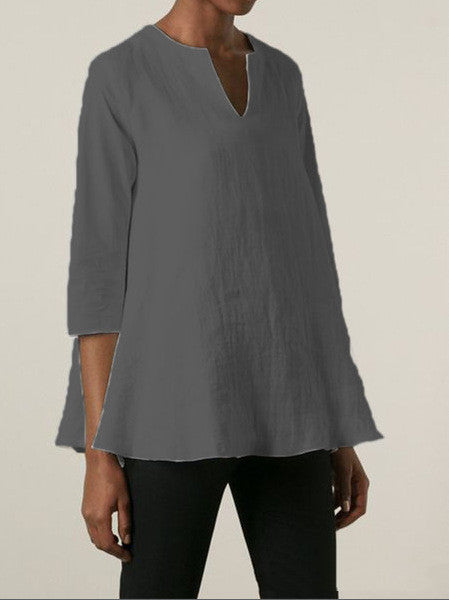 Blusa Suelta de Algodón y Lino con Escote V para Mujer - Image 2