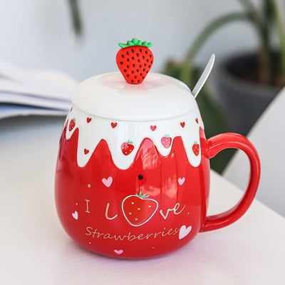 Taza de Cerámica Kawaii con Tapa y Cuchara