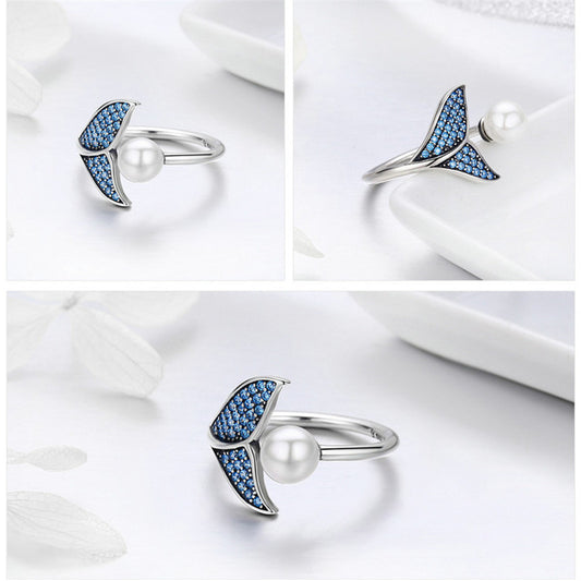 Anillo Ajustable de Plata Sterling S925 con Perlas de Concha Estilo Europeo - Image 2