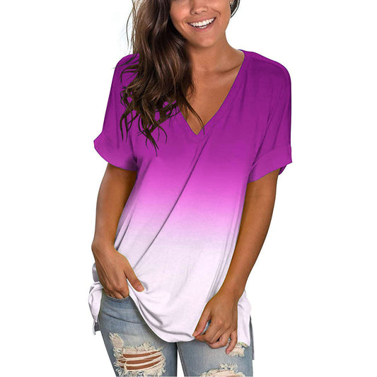 Blusa Degradado Escote V Manga Corta Suelta - Image 2