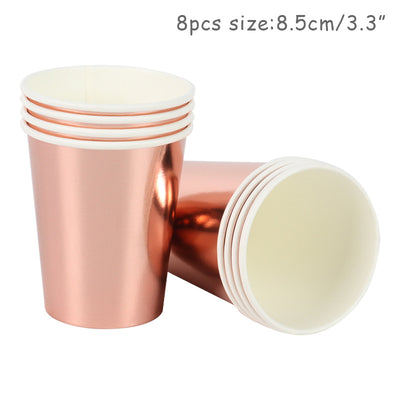 Vasos y Bandejas Desechables Oro Rosado para Fiestas