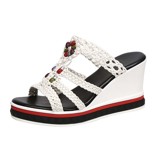Sandalias Bohemias Tejidas para Mujer con Cuña y Chanclas Extraíbles - Image 2