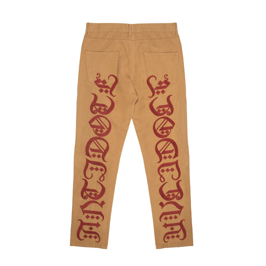 Pantalones Casuales de Sarga Khaki con Bordado - Image 2